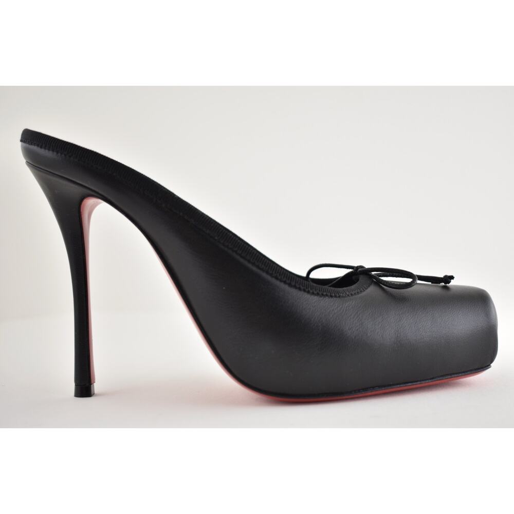 Christian Louboutin Cassia Mule 100 Black Leather Ballet Slip On Heel Pump 37.5 - Picture 2 of 15